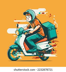 Courier for the delivery man of goods on a motorcycle scooter Online service with delivery.