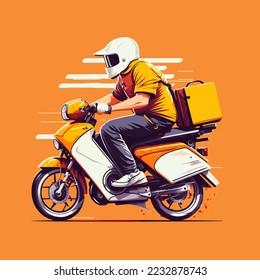 Courier for the delivery man of goods on a motorcycle scooter Online service with delivery.