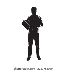 Courier, delivery man, isolated vector silhouette, front view