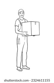 Courier and delivery. Delivery man line. Vector illustration.
