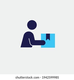 courier delivery man with parcel, vector icon