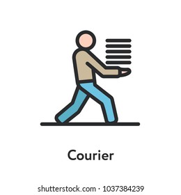 Courier Delivery Man Running With Papers Minimal Color Flat Line Outline Stroke Icon