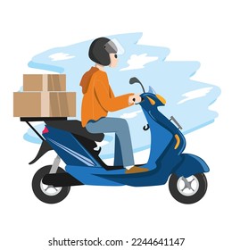Courier Delivery with Motorcycle Flat Design