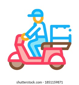 Courier Delivery on Motorcycle Icon Vector. Outline Courier Delivery on Motorcycle Sign. Isolated Contour Symbol Illustration