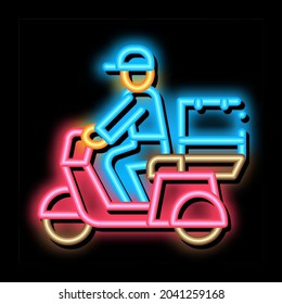 Courier Delivery on Motorcycle neon light sign vector. Glowing bright icon Courier Delivery on Motorcycle sign. transparent symbol illustration