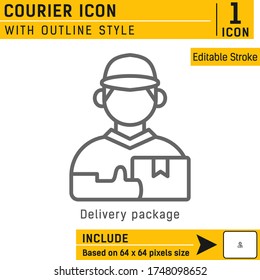 Courier delivery package premium icon with outline style isolated on white background. Vector illustration design template for graphic, website, mobile app, logo, business, ecommerce and all project