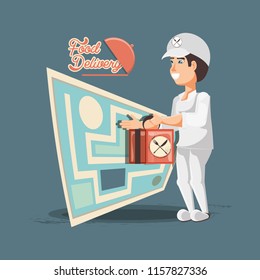 courier delivery service with paper map icon vector ilustration