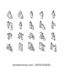 courier delivery service shipping isometric icons set. order package, transport box, fast business online, express transportation, logistic courier delivery service shipping color line
