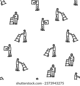 courier delivery service shipping vector seamless pattern thin line illustration