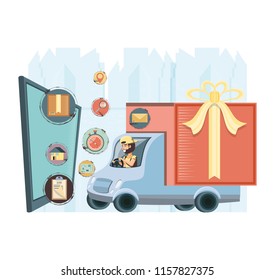 courier delivery service in truck icon vector ilustration