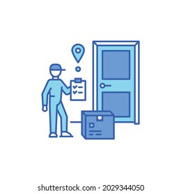 Courier delivery under the door color line icon. Stay home. Sign for web page, app. UI UX GUI design element