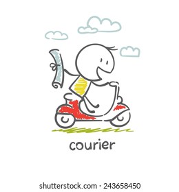 Courier with documents on a moped Illustration