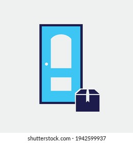 courier door delivery vector icon, package at home door