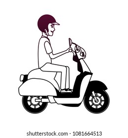 Courier driving scooter on purple lines