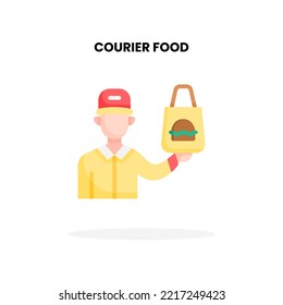 Courier food flat icon. Concept flat icon of Courier food person man wear hat vector illustration. Isolated on white background