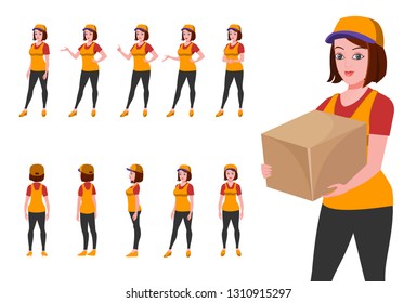 Courier Girl Character Turnaround With presentation posses
