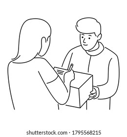 Courier give a package to girl