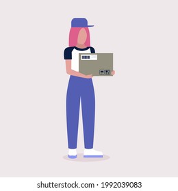 Courier is going to deliver the package. Vector illustration in a flat style