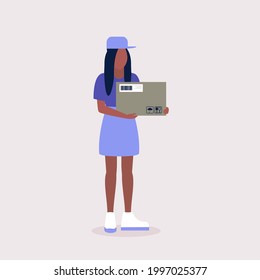 Courier is going to deliver the package. Vector illustration in a flat style