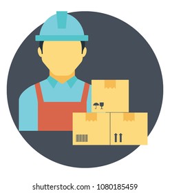 
The courier guy standing behind delivery boxes concept of  courier service 
