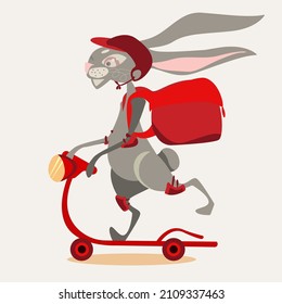  la liebre mensajera en una moto con una mochila