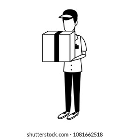 Courier holding box on black and white colors