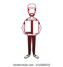 Courier holding box red lines
