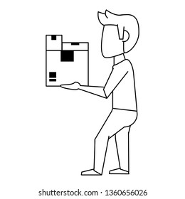 Courier holding boxes avatar in black and white