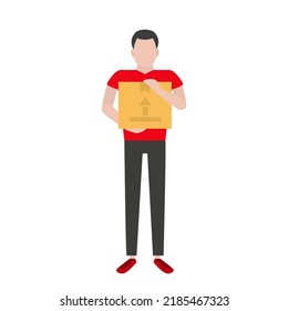 A courier holding a parcel in his hands. Vector illustration