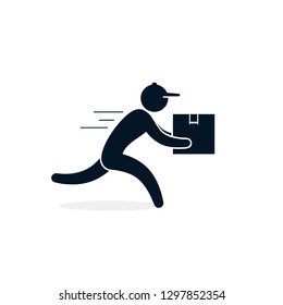 Courier in a hurry to deliver a package, Vector isolated icon for shipping service logistics. Delivery concept.