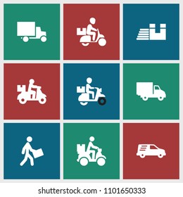 Courier icon. collection of 9 courier filled icons such as delivery bike, delivery car. editable courier icons for web and mobile.