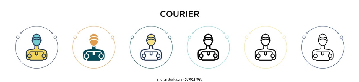 Courier icon in filled, thin line, outline and stroke style. Vector illustration of two colored and black courier vector icons designs can be used for mobile, ui, web