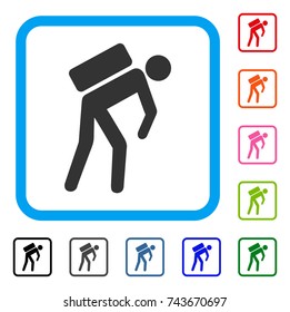 Courier icon. Flat gray pictogram symbol in a blue rounded square. Black, gray, green, blue, red, orange color additional versions of Courier vector. Designed for web and software UI.