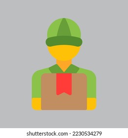 Kuriersymbol im flachen Stil über Logistik, Verwendung für Website-Mobil-App-Präsentation