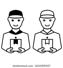 courier icon, package delivery, flat style pictogram icon for ui or ux mobile app, vector illustration logo symbol design, isolated on white