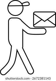 Kuriersymbol, das eine Nachricht mit weißem Hintergrund sendet.mit schwarzen Linien