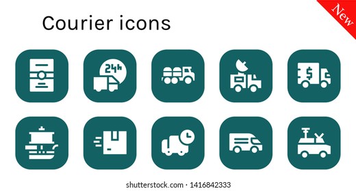 courier icon set. 10 filled courier icons.  Collection Of - Postcard, Delivery truck, Truck, Van, Ship, Delivery
