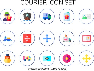 courier icon set. 15 flat courier icons.  Simple modern icons about  - delivery, ship, move, moving truck, postcard, van