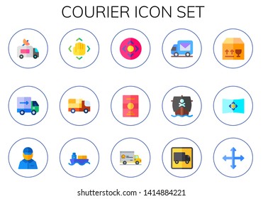 courier icon set. 15 flat courier icons.  Simple modern icons about  - van, moving truck, move, truck, postcard, shipping, ship, delivery, delivery man