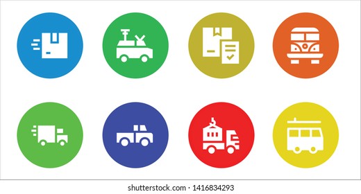 courier icon set. 8 filled courier icons.  Simple modern icons about  - Delivery, Delivery truck, Van, Truck