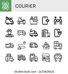 courier icon set. Collection of Pizza deliver, Van, Delivery truck, Shipping, Tracking, Delivery, Delivery boy, Truck, Ship, Food icons