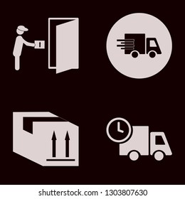 courier icon set with fast delivery truck, parcel box and courier gives parcel vector illustration
