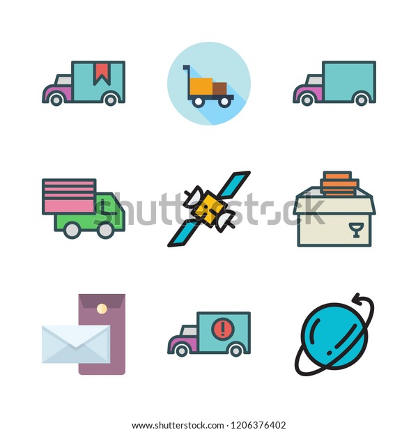 courier icon set. vector set about\
postal, cargo truck, transportation and delivery icons\
set.