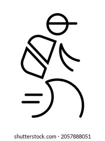 Vector de icono de Courier en estilo de contorno. Servicio de entrega de puerta en puerta. El hombre está cargando una caja. Logo de entrega.