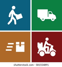 courier icons set. Set of 4 courier filled icons such as delivery car