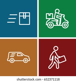 Courier icons set. set of 4 courier outline icons such as courier, delivery car, delivery bike
