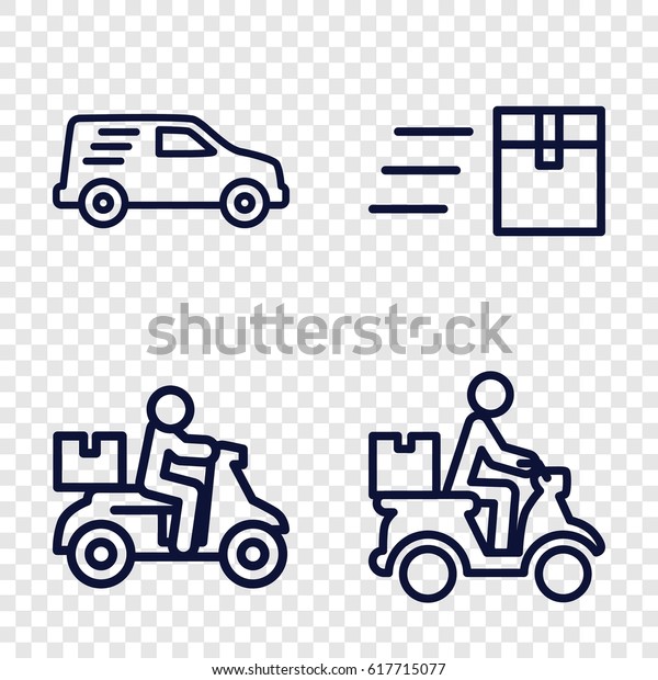 Courier icons\
set. set of 4 courier outline icons such as courier on motorcycle,\
delivery car, delivery\
bike