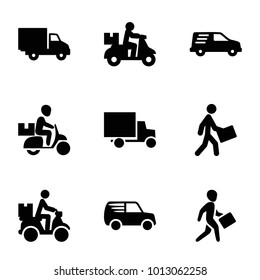 Courier icons. set of 9 editable filled courier icons such as delivery bike