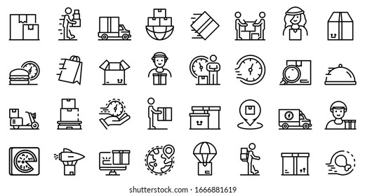 Courier icons set. Outline set of courier vector icons for web design isolated on white background