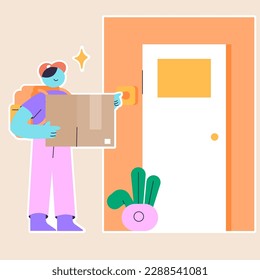 courier knock the door illustration